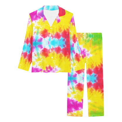 Tie Dye Rainbow Themed Print Women's Long Pajama Set