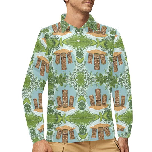 Tiki Wood Island Long Sleeve Polo Shirt For Men's