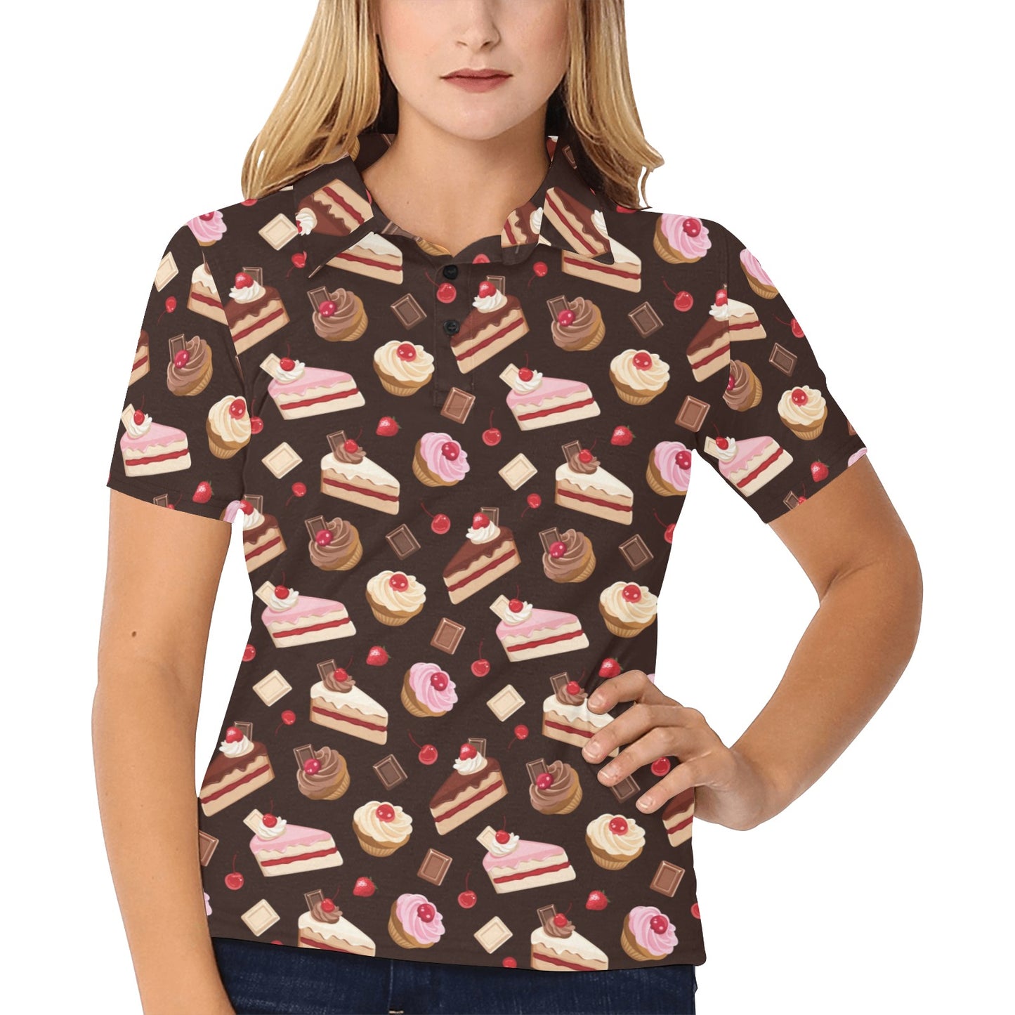 Cake Pattern Print Design 04 Women's Polo Shirt