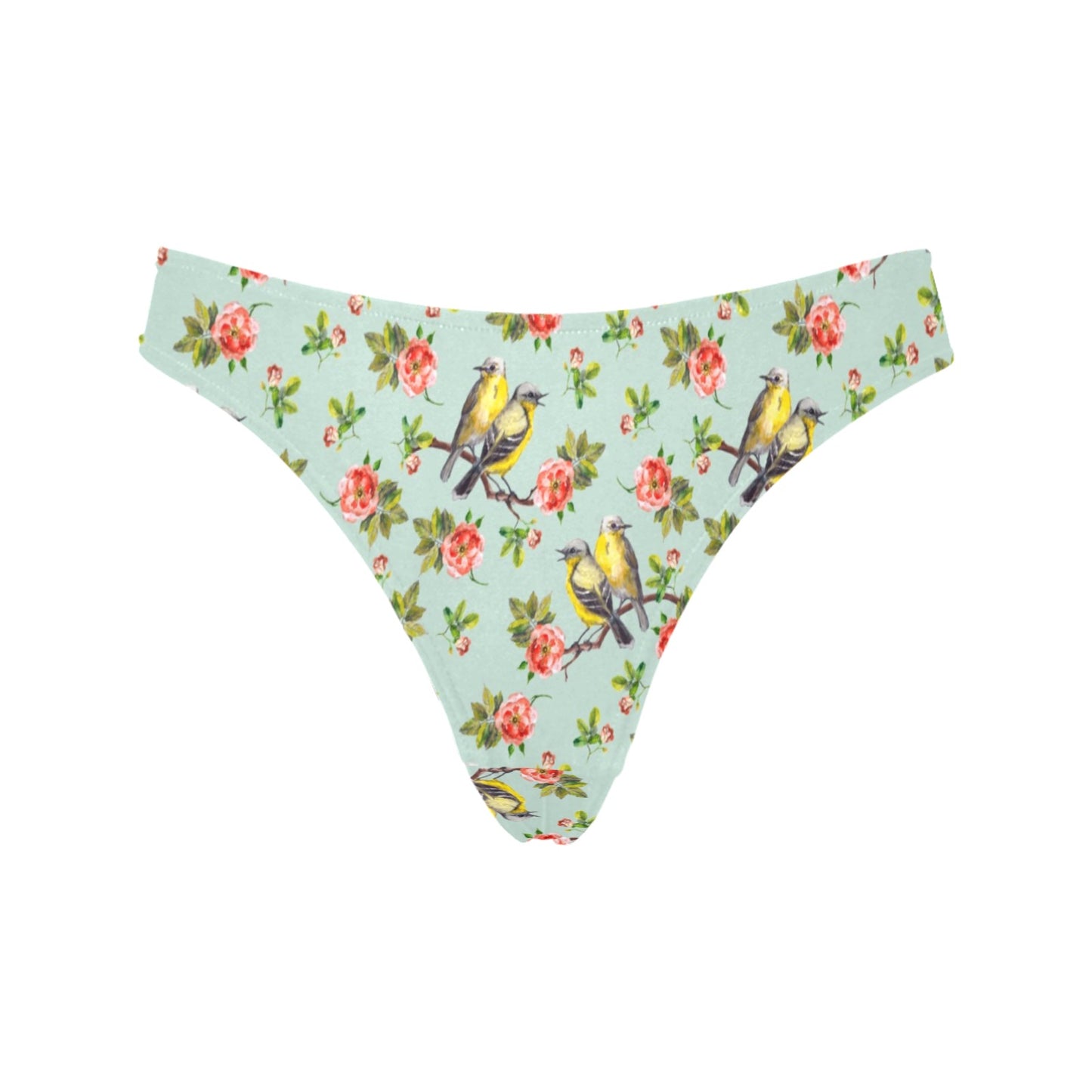 Bird with Red Flower Print Pattern Women's Thongs