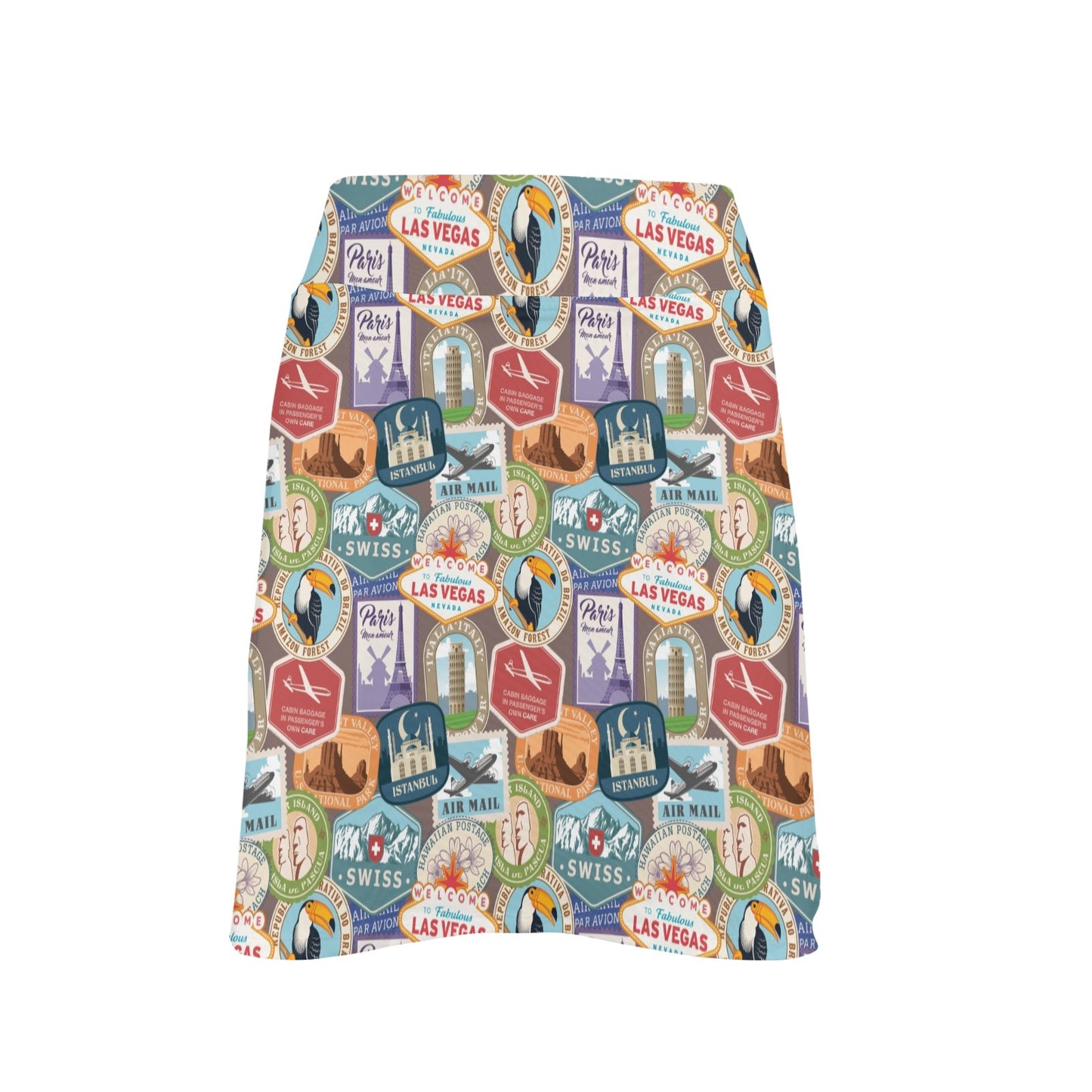Travel Stamp Print Design LKS301 Women's Golf Skirt with Pocket