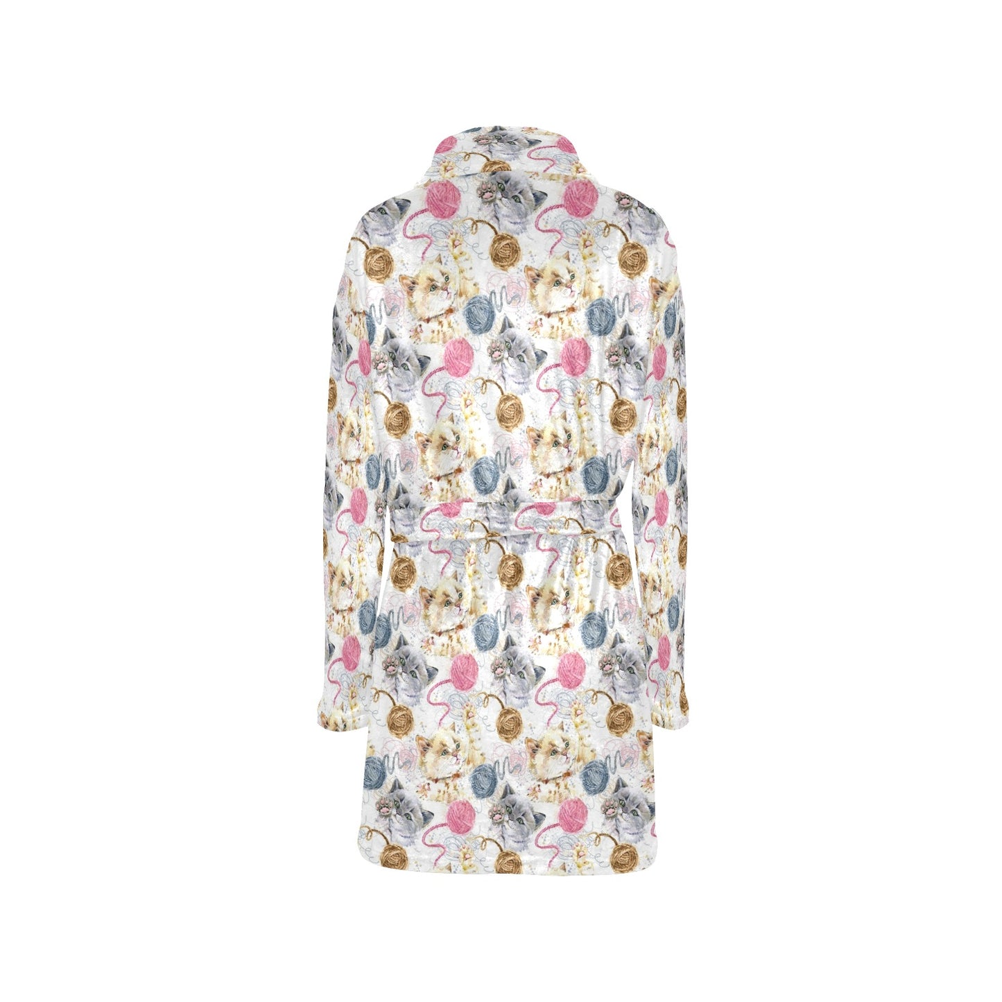 Cat Playing Yarn Pattern Print Design 07 Women's Fleece Robe