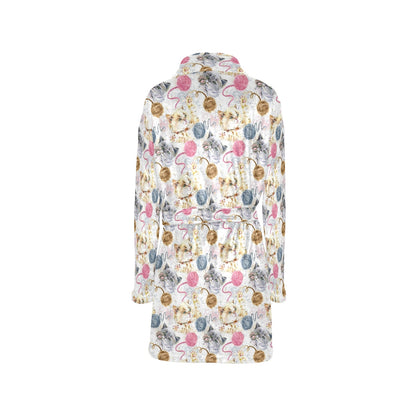 Cat Playing Yarn Pattern Print Design 07 Women's Fleece Robe