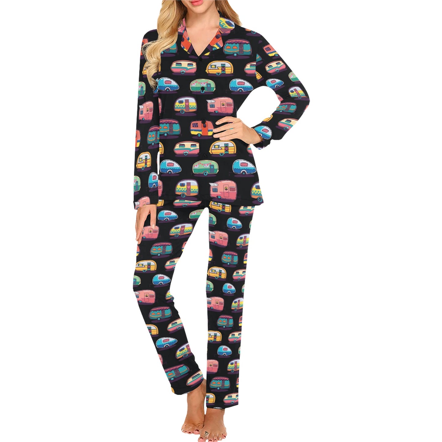 Camper Camping Pattern Women's Long Pajama Set