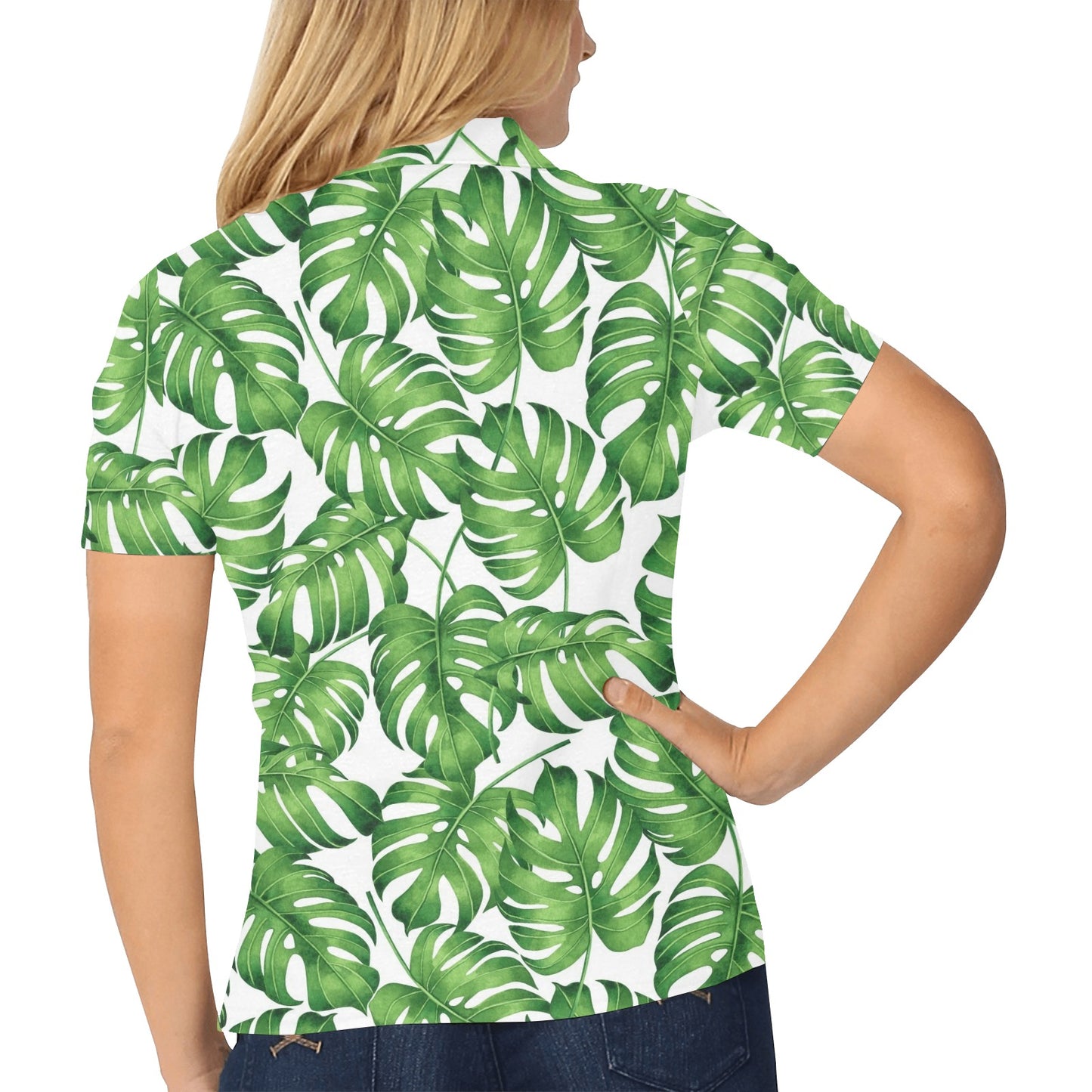 Palm Leaves Pattern Print Design PL08 Women's Polo Shirt