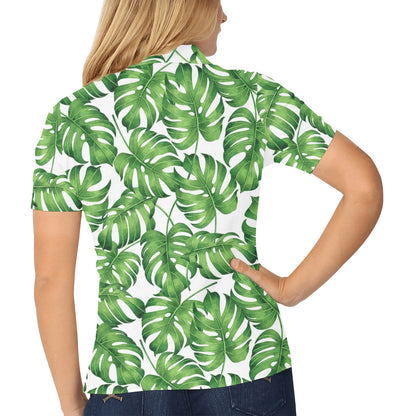 Palm Leaves Pattern Print Design PL08 Women's Polo Shirt