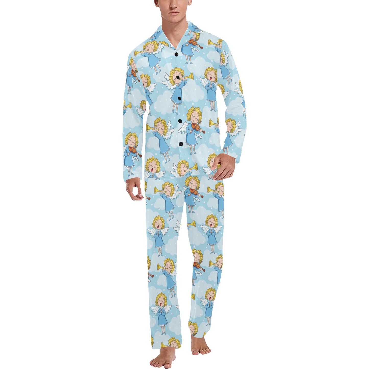 Angel Musician Pattern Print Design 09 Men's Long Pajama Set