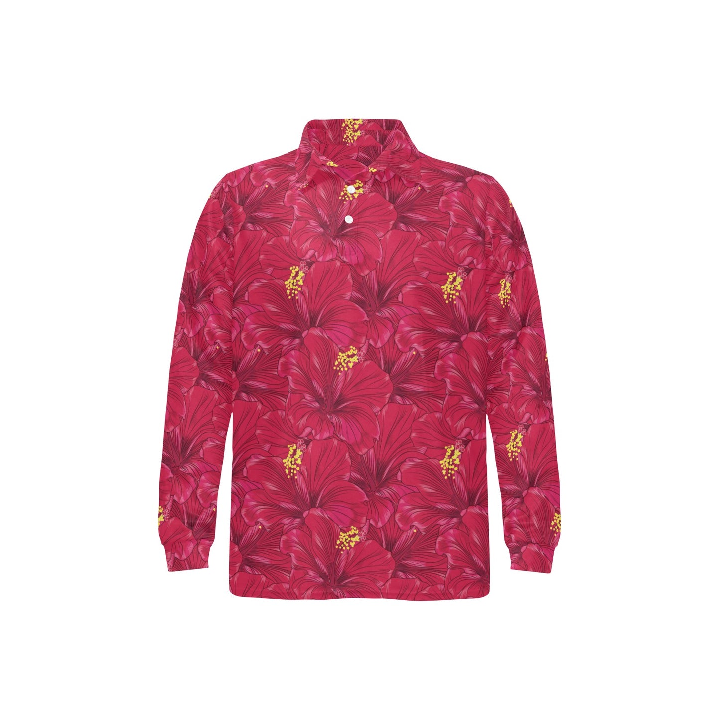 Hibiscus Red Pattern Print LKS308 Long Sleeve Polo Shirt For Men's