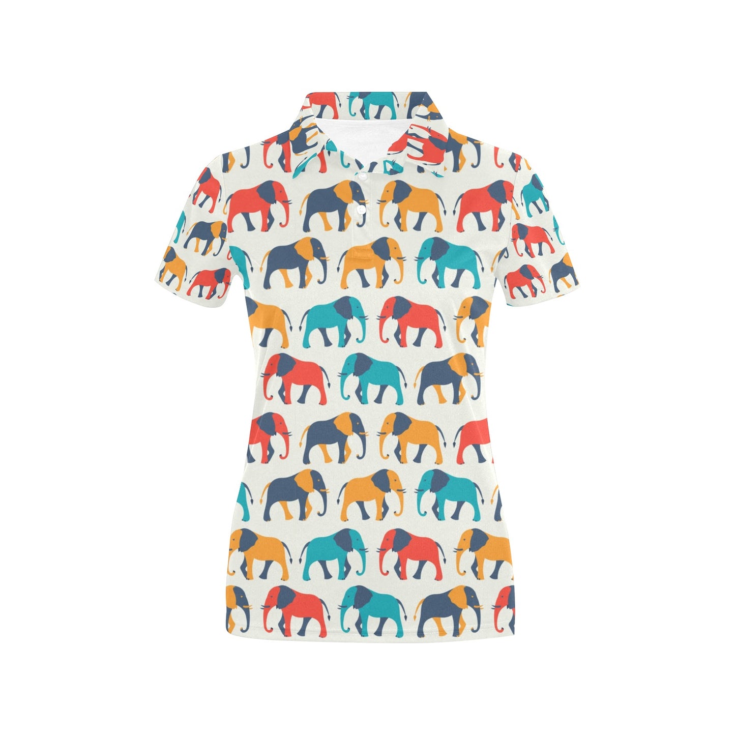 Elephant Colorful Print Pattern Women's Polo Shirt