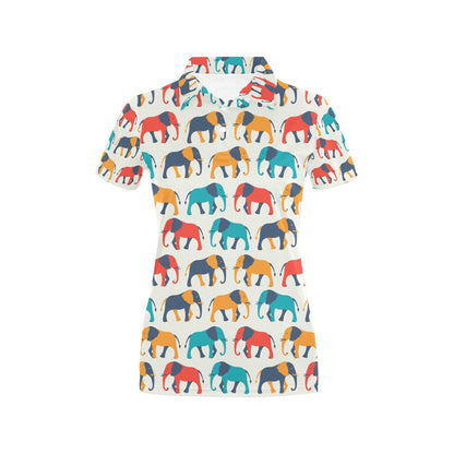 Elephant Colorful Print Pattern Women's Polo Shirt