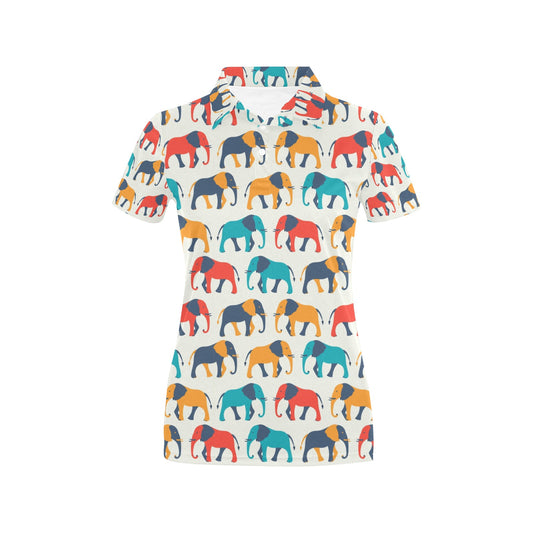 Elephant Colorful Print Pattern Women's Polo Shirt