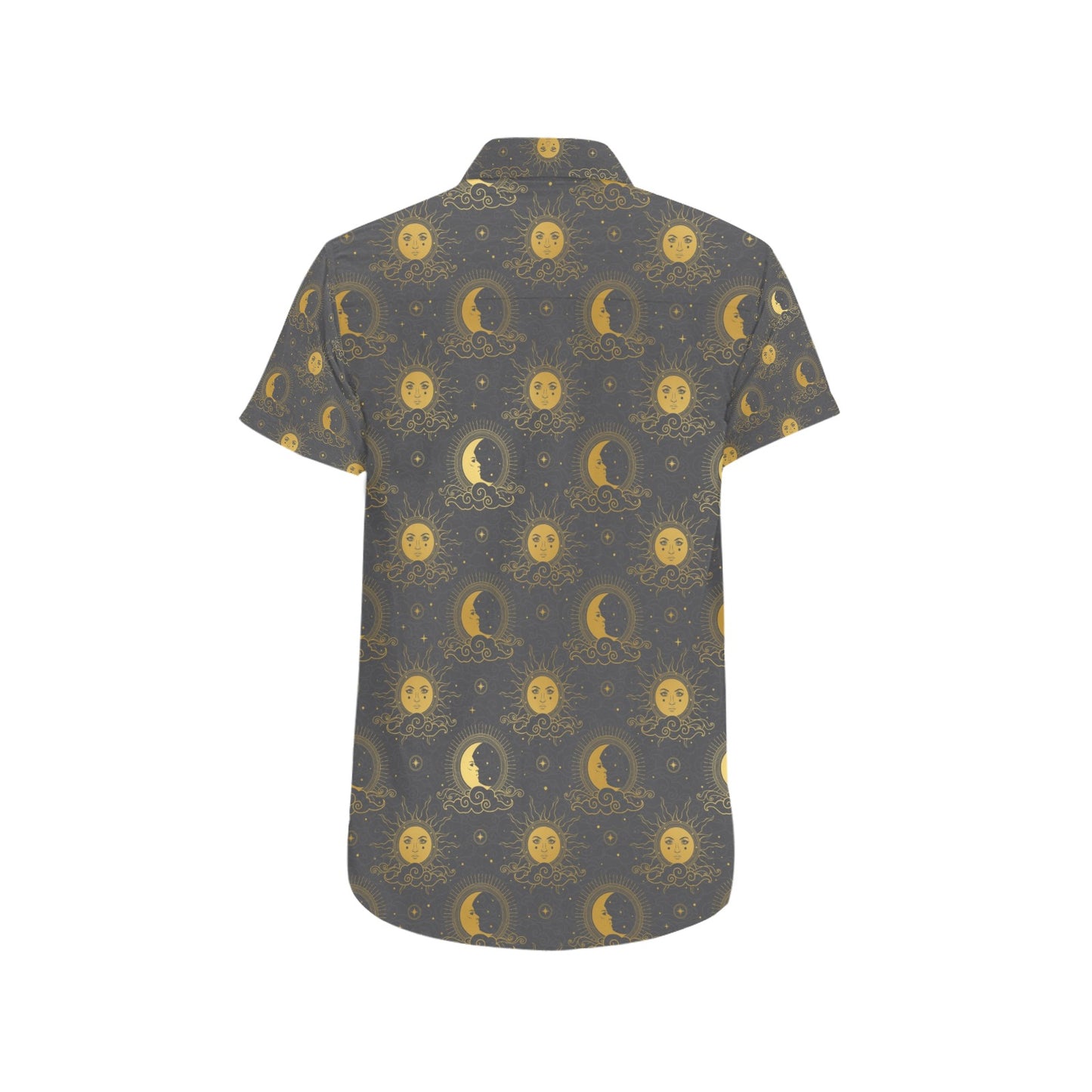 Sun Moon Print Design LKS305 Men Short Sleeve Button Up Shirt