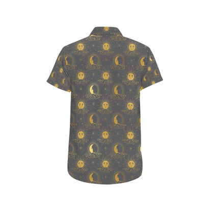 Sun Moon Print Design LKS305 Men Short Sleeve Button Up Shirt