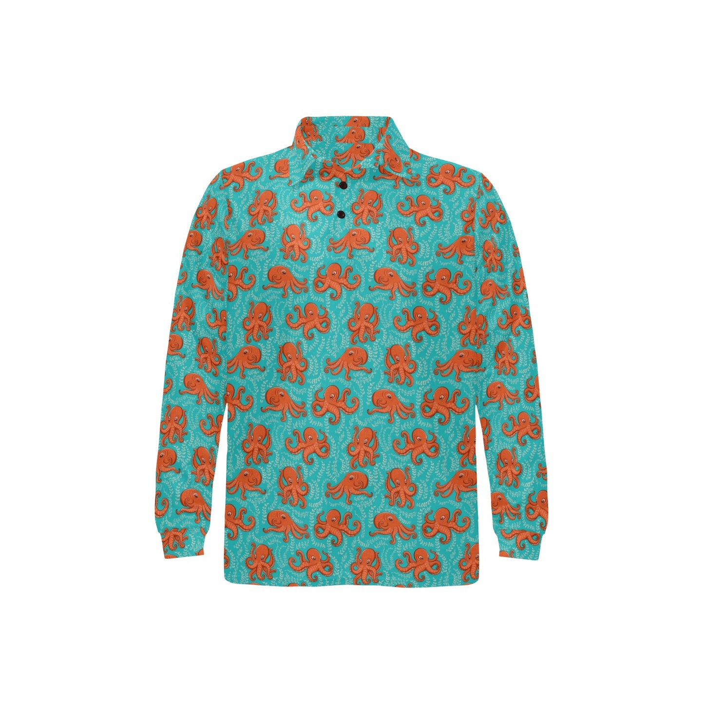 Octopus Cartoon Design Print Themed Long Sleeve Polo Shirt For Men's