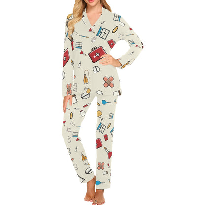 Nurse Pattern Print Design A04 Women's Long Pajama Set