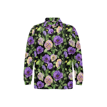 Lisianthus Pattern Print Design LT02 Long Sleeve Polo Shirt For Men's