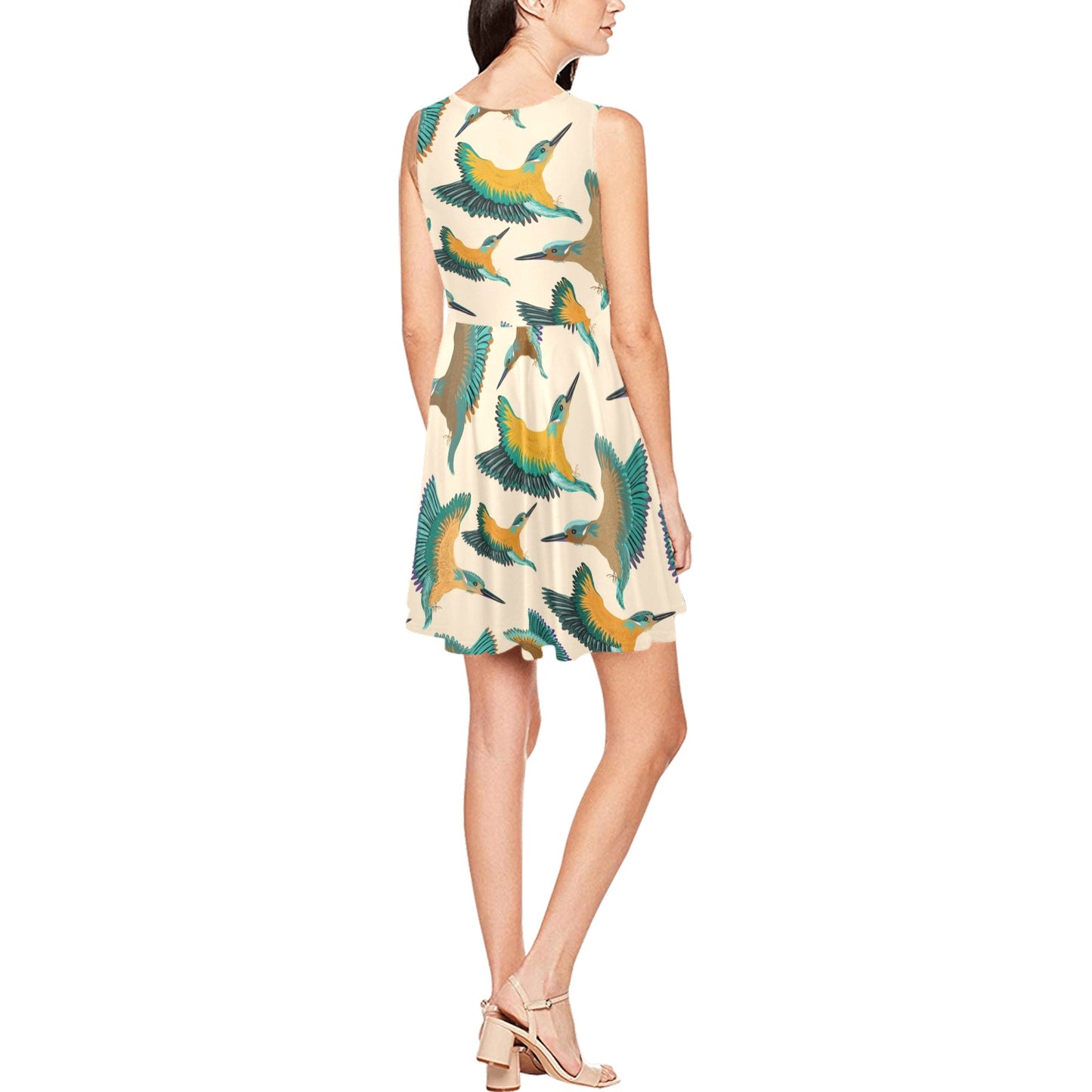 Kingfisher Pattern Print Design 02 Sleeveless Dress