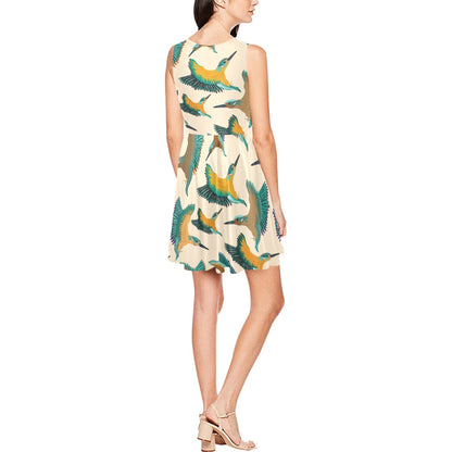 Kingfisher Pattern Print Design 02 Sleeveless Dress