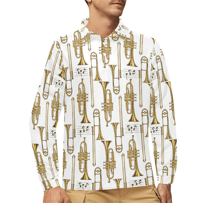 Trombone Pattern Print Design 04 Long Sleeve Polo Shirt For Men's