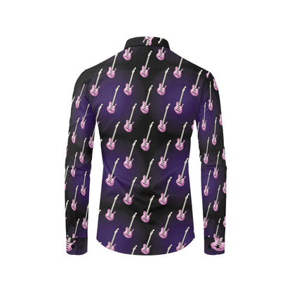 Electric Guitar Print Design LKS405 Men's Long Sleeve Dress Shirt