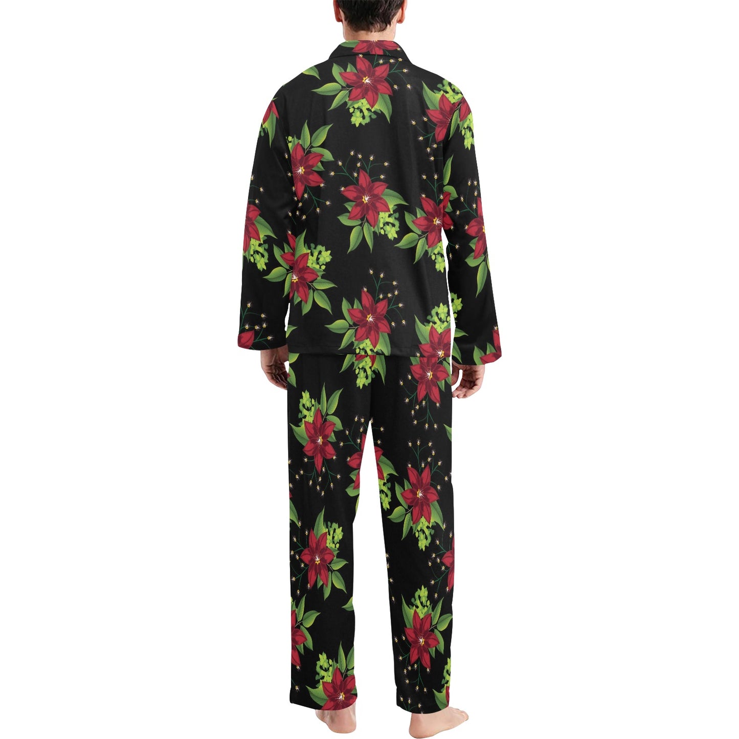 Poinsettia Pattern Print Design A01 Men's Long Pajama Set