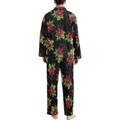 Poinsettia Pattern Print Design A01 Men's Long Pajama Set