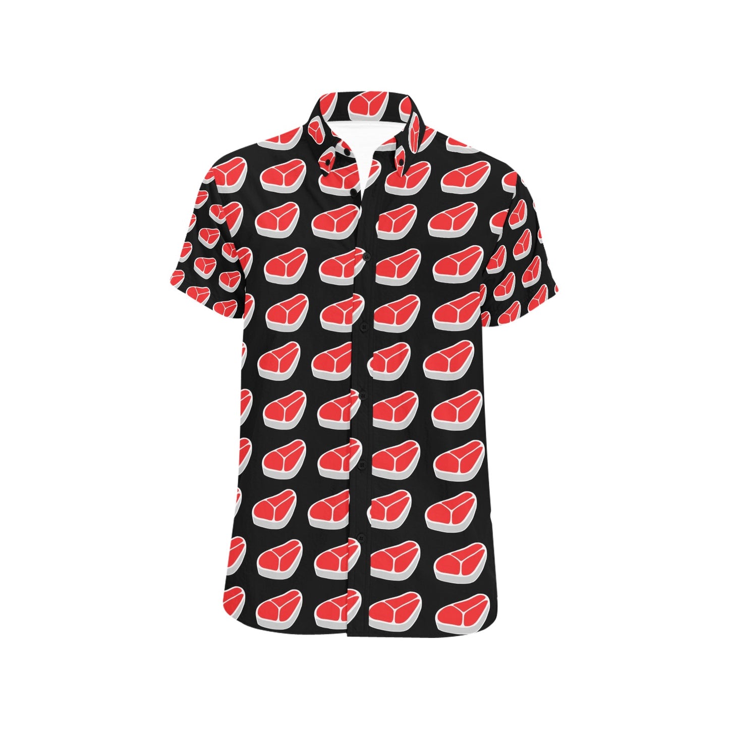 Steak Print Design LKS303 Men Short Sleeve Button Up Shirt