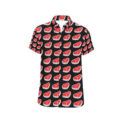 Steak Print Design LKS303 Men Short Sleeve Button Up Shirt