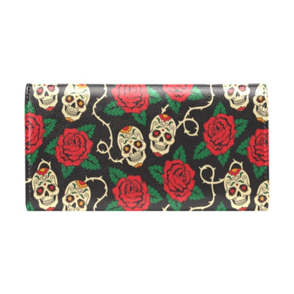 Sugar Skull Red Rose Print Design LKS301 Women's Trifold Wallet