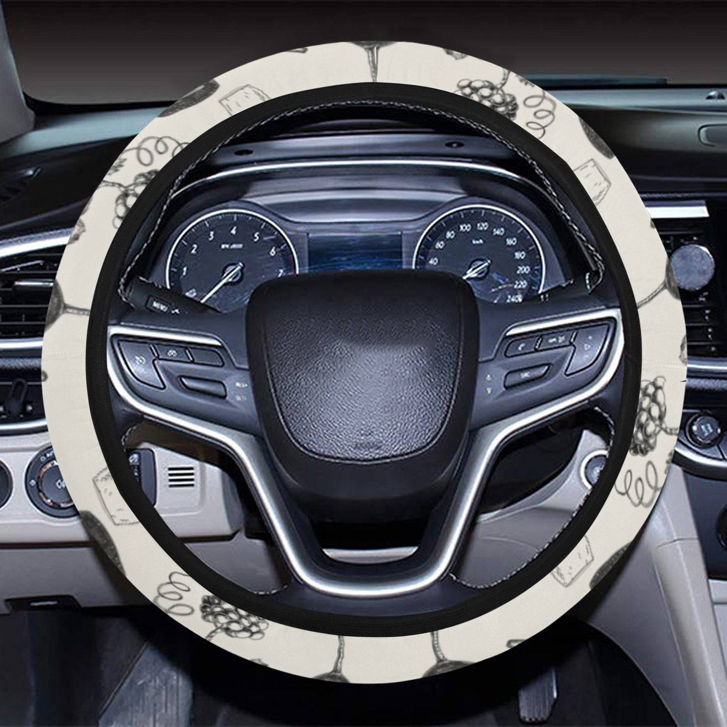 Wine Themed Print Design LKS306 Steering Wheel Cover with Elastic Edge