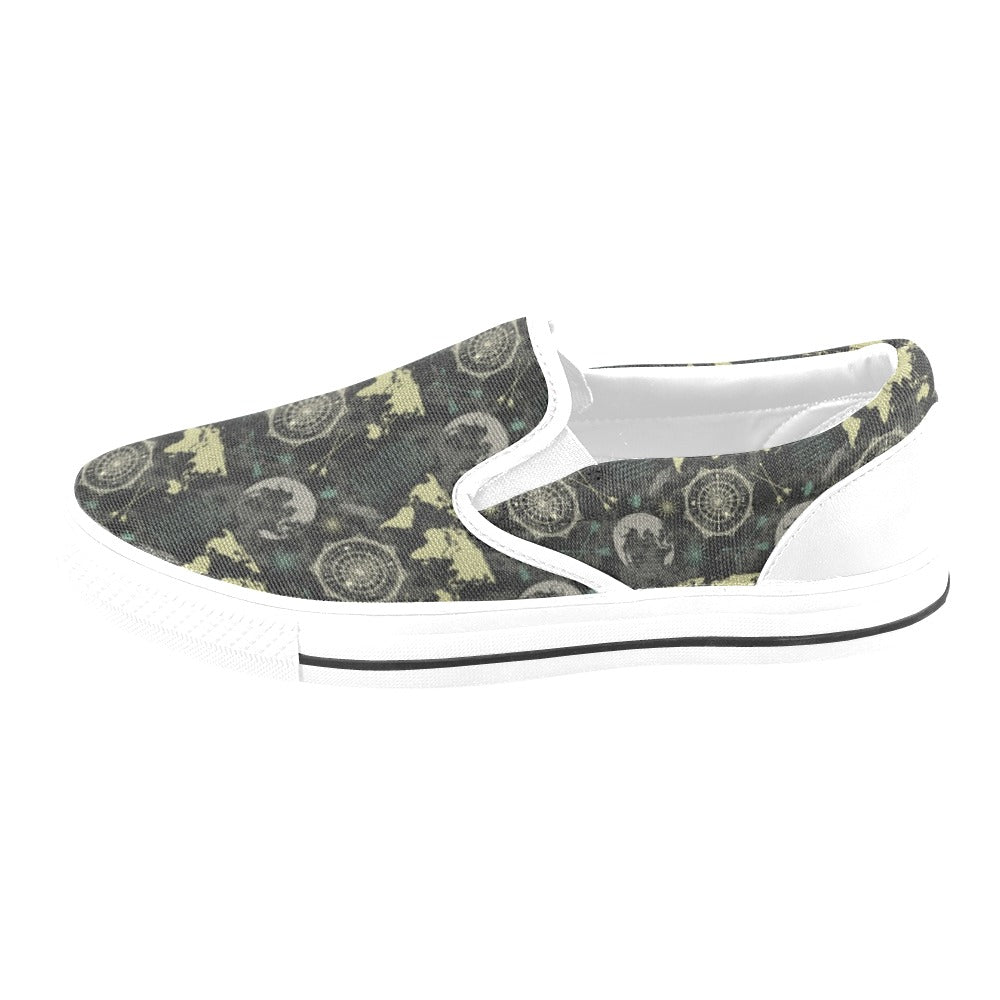 World Map Print Design LKS303 White Slip Ons Canvas Women's Shoes