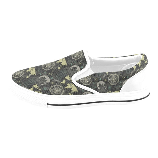 World Map Print Design LKS303 White Slip Ons Canvas Women's Shoes