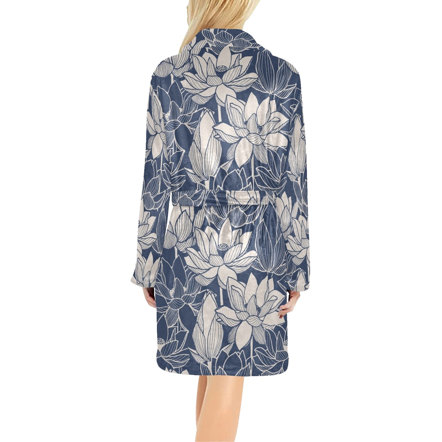 Water Lily Pattern Print Design WL04 Women's Fleece Robe