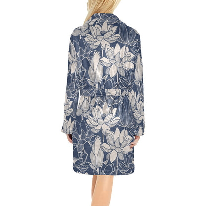 Water Lily Pattern Print Design WL04 Women's Fleece Robe