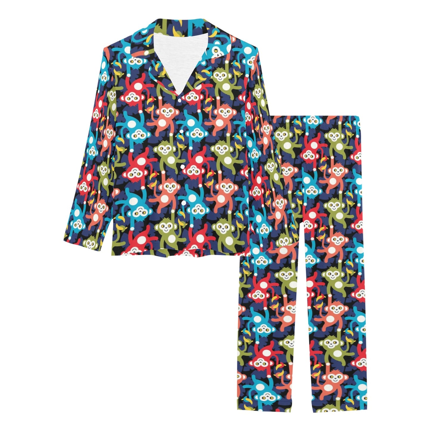 Monkey Colorful Design Themed Print Women's Long Pajama Set