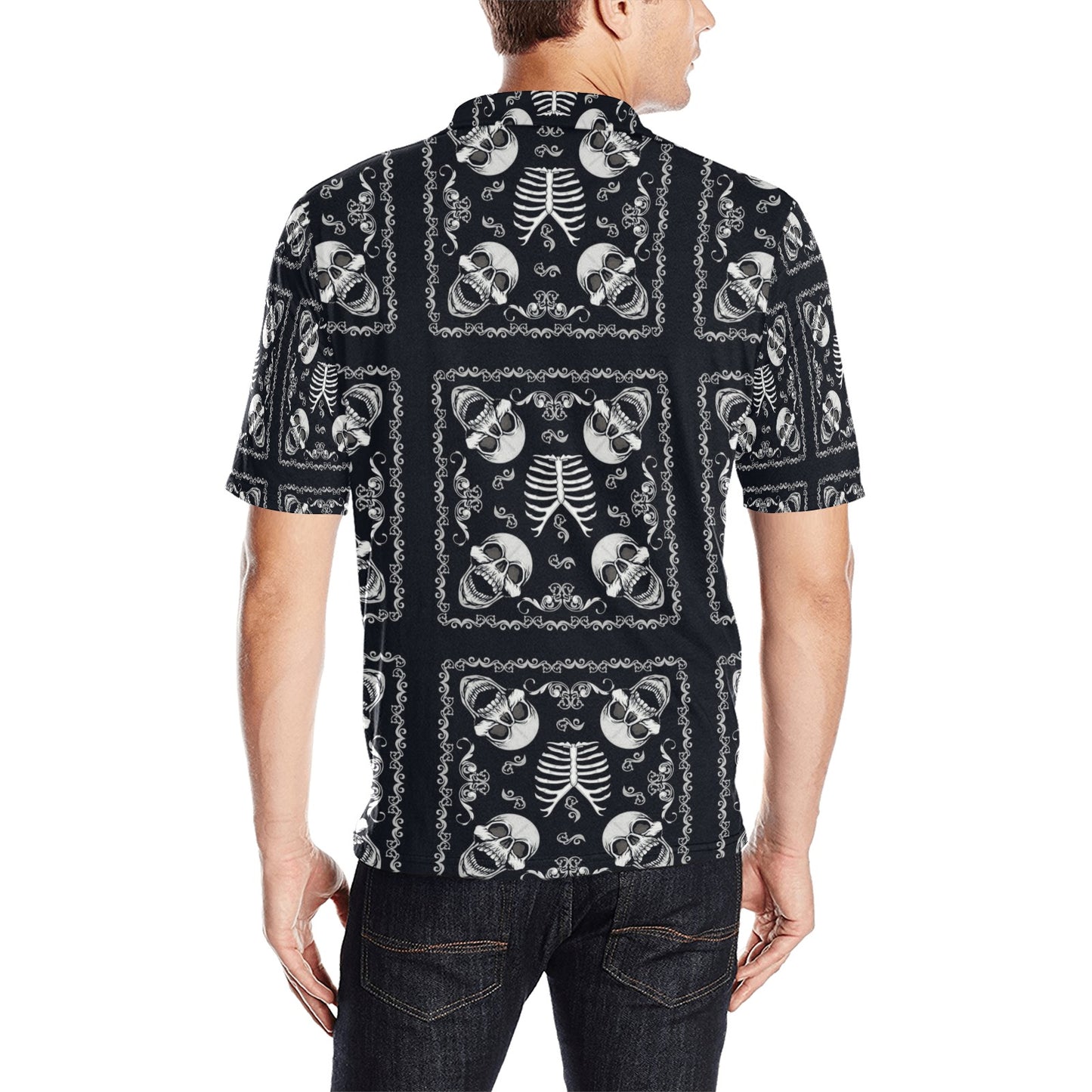 Bandana Skull Black White Print Design LKS306 Men Polo Shirt