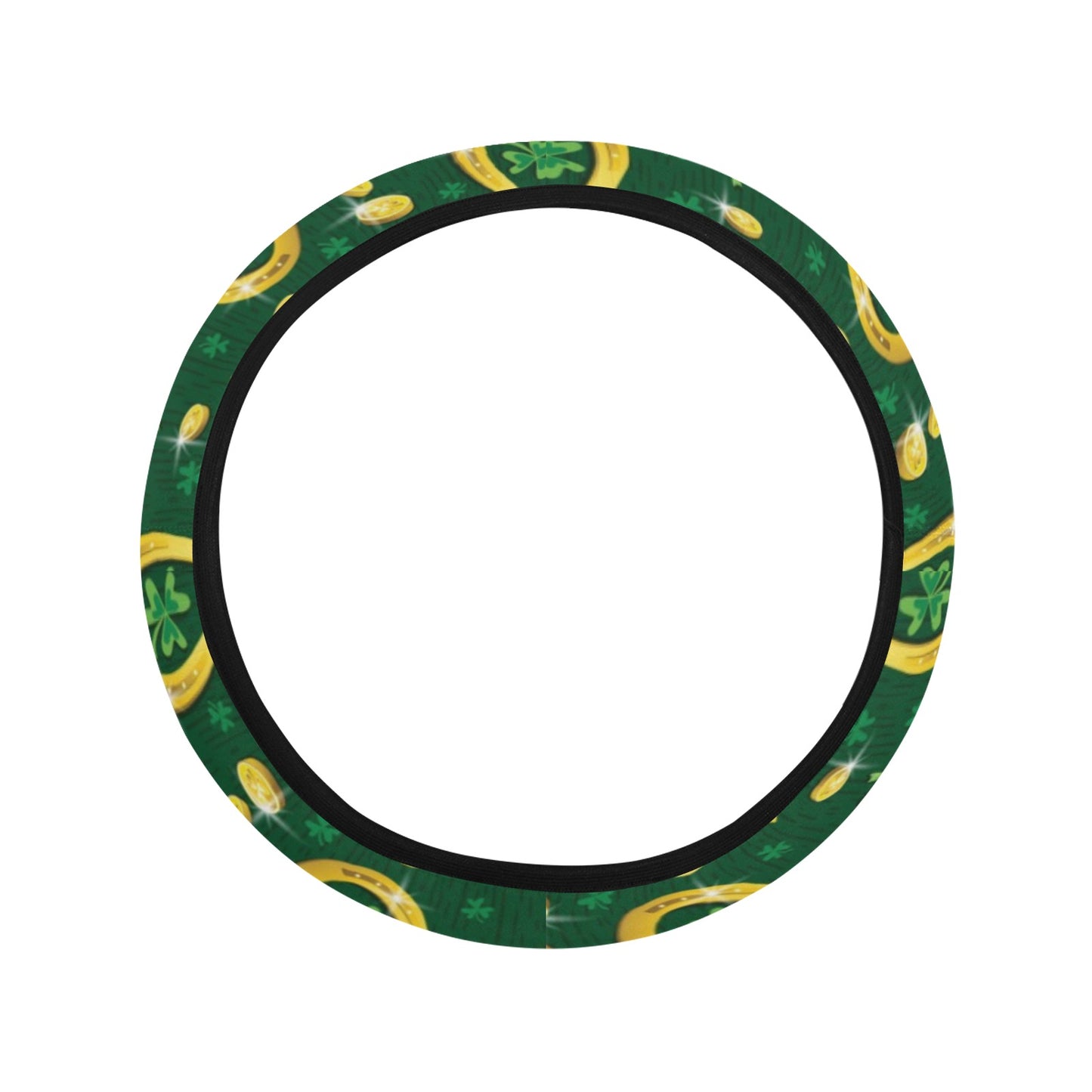 Shamrock Horse Shoes Saint Patrick's Day Print Design LKS307 Steering Wheel Cover with Elastic Edge