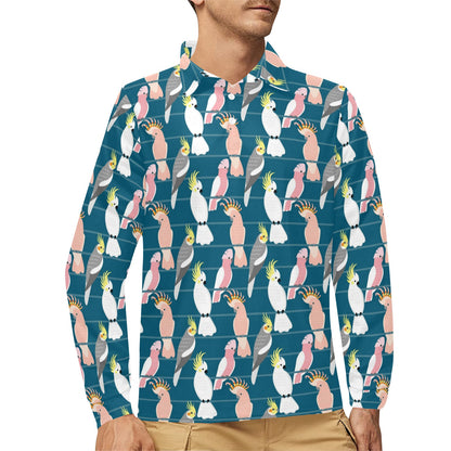 Cockatoo Print Design LKS401 Long Sleeve Polo Shirt For Men's