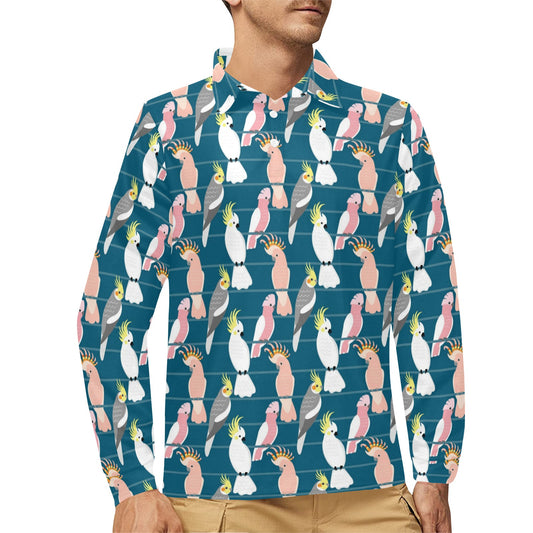 Cockatoo Print Design LKS401 Long Sleeve Polo Shirt For Men's
