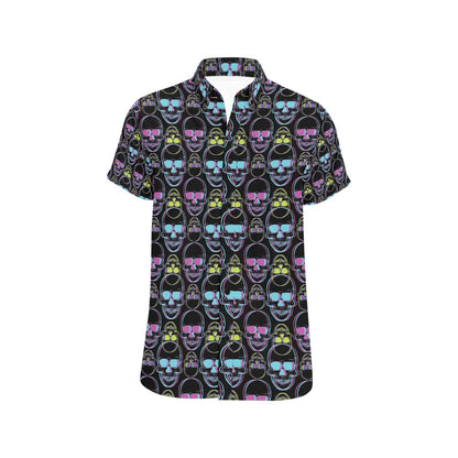 Skull 3D Colorful Print Design LKS309 Men Short Sleeve Button Up Shirt