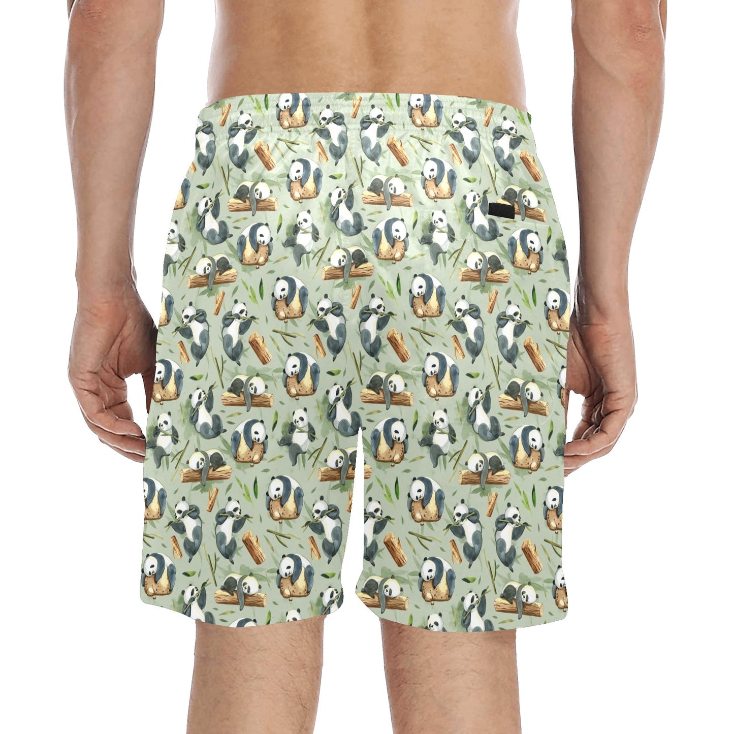 Panda Bear Design Bamboo Print Men's Swim Trunks Beach Shorts