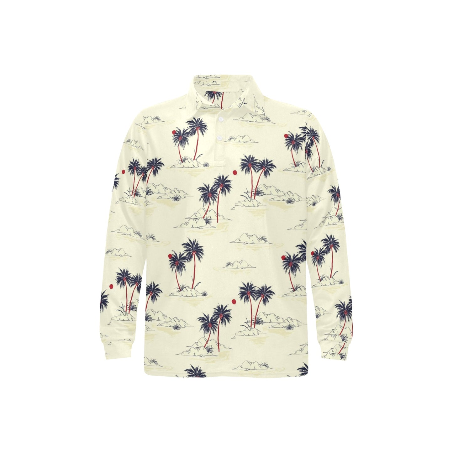 Palm Tree Pattern Print Design PT08 Long Sleeve Polo Shirt For Men's