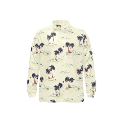 Palm Tree Pattern Print Design PT08 Long Sleeve Polo Shirt For Men's