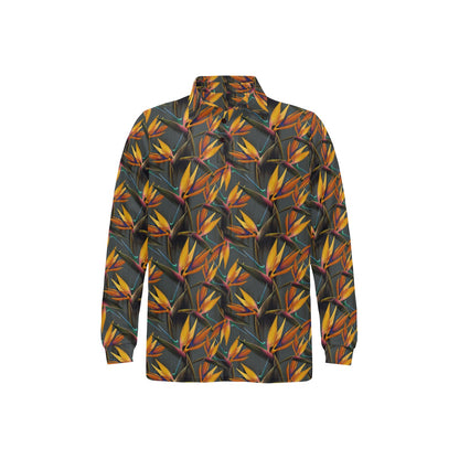 Bird Of Paradise Pattern Print Design 01 Long Sleeve Polo Shirt For Men's