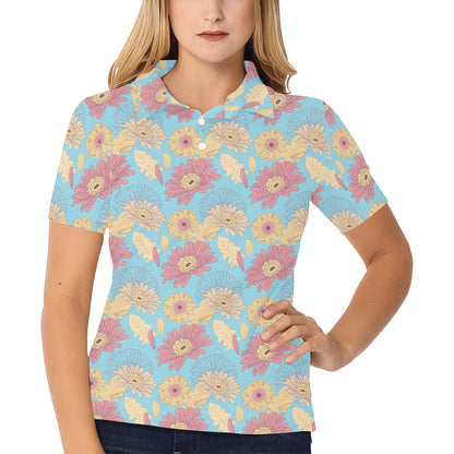 Gerberas Pattern Print Design GB04 Women's Polo Shirt