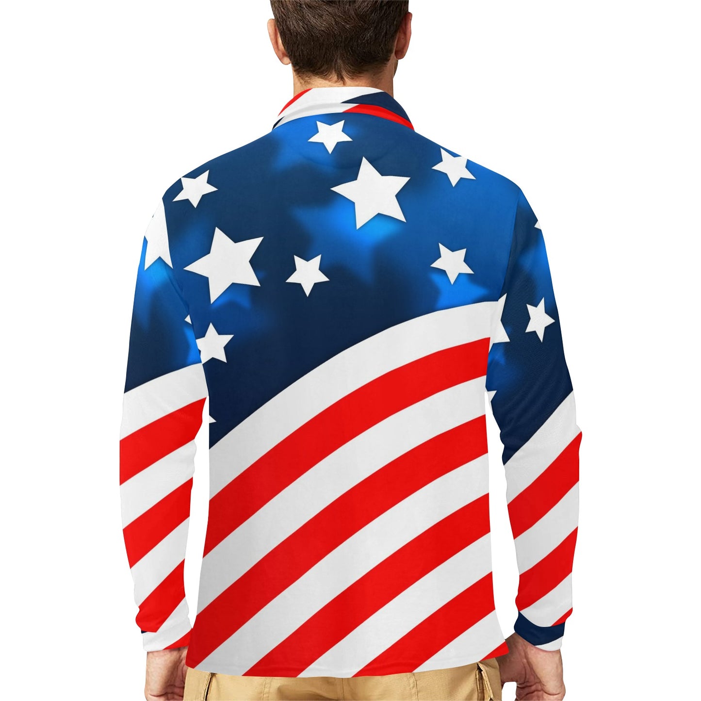 American flag Style Long Sleeve Polo Shirt For Men's