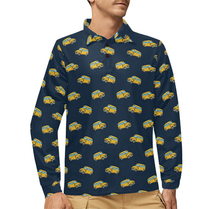 School Bus Print Design LKS304 Long Sleeve Polo Shirt For Men's