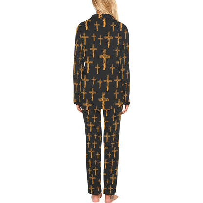 Christian Tree of Life Cross Design Women's Long Pajama Set