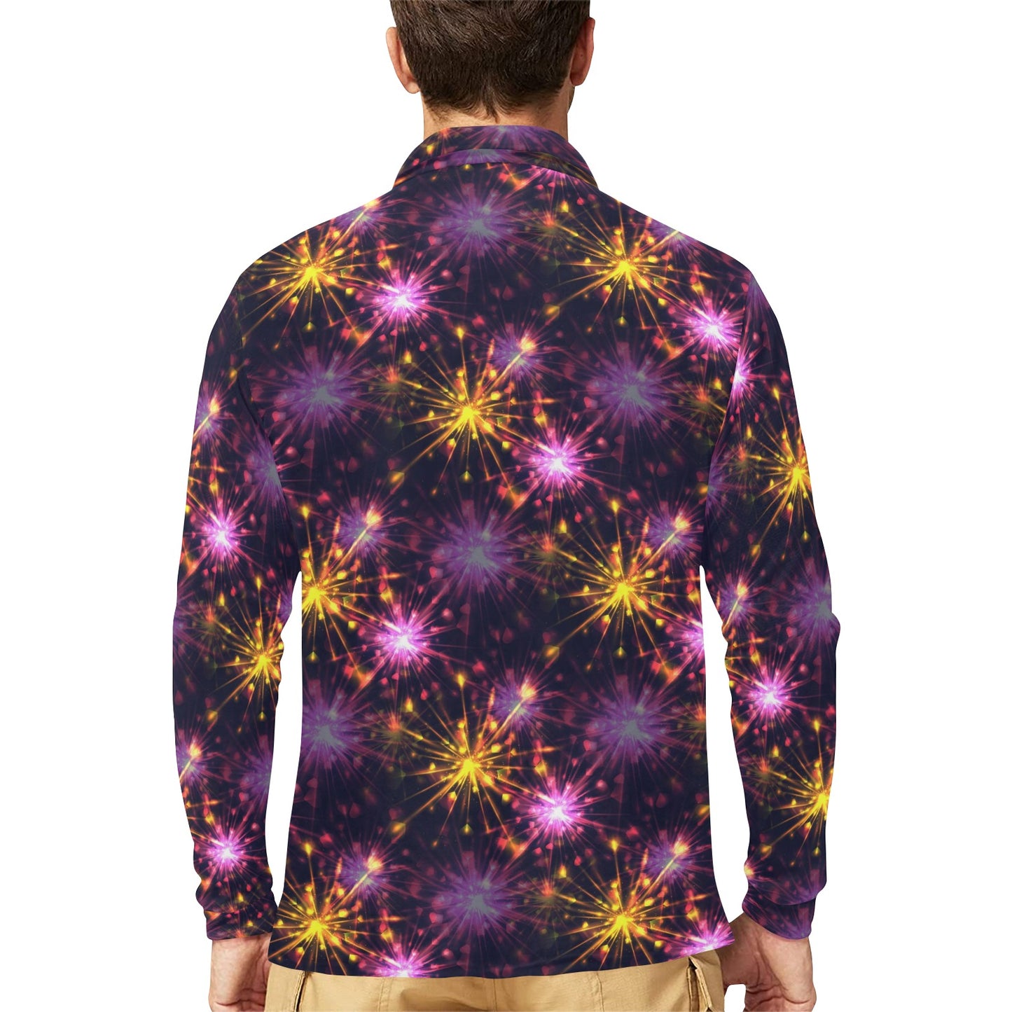 Firework Print Design LKS303 Long Sleeve Polo Shirt For Men's