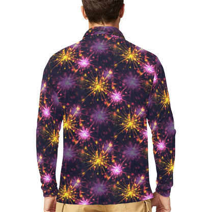 Firework Print Design LKS303 Long Sleeve Polo Shirt For Men's